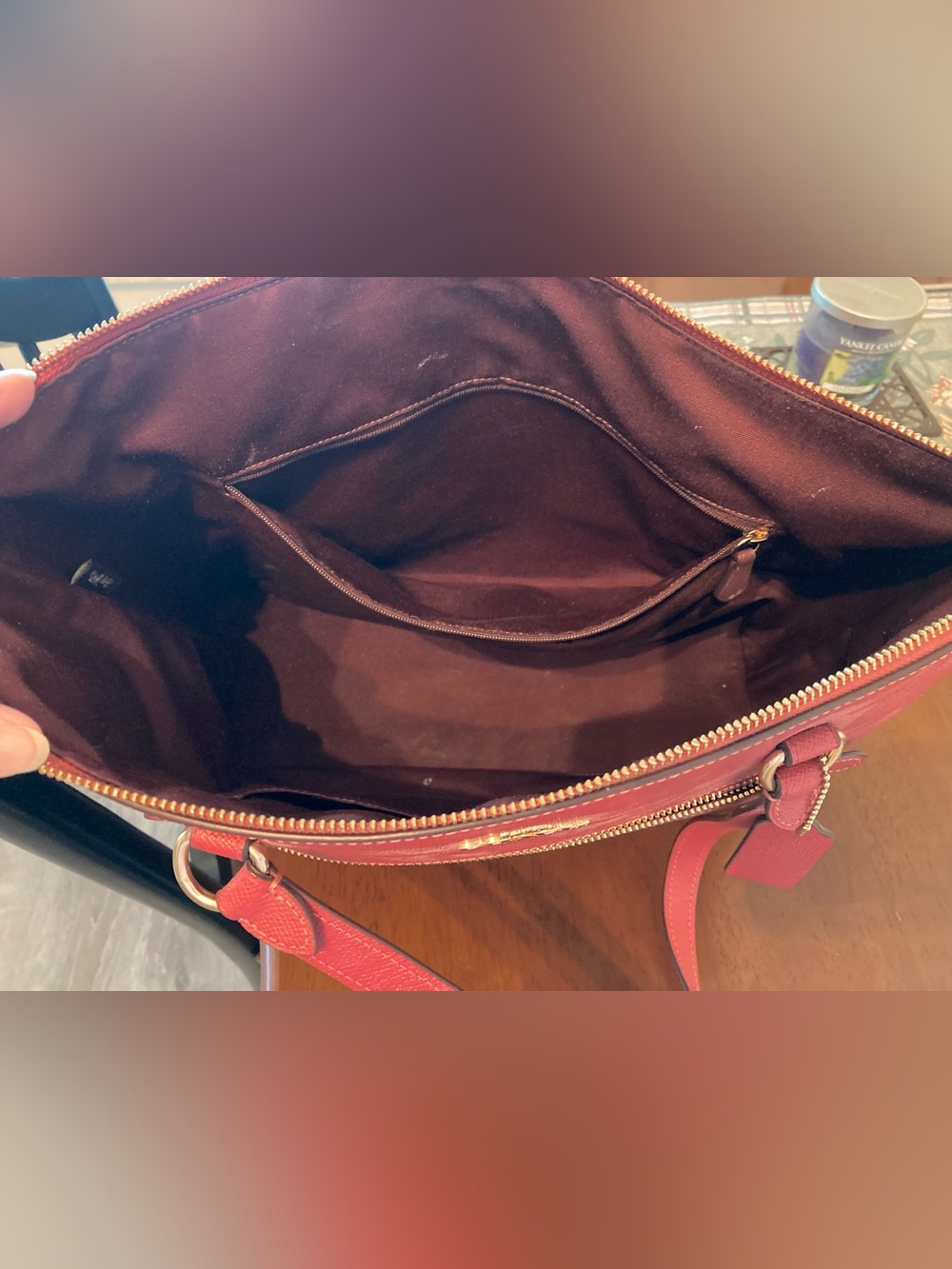 Coach Red Leather Structured Tote with Front Zip - Picture 4 of 7